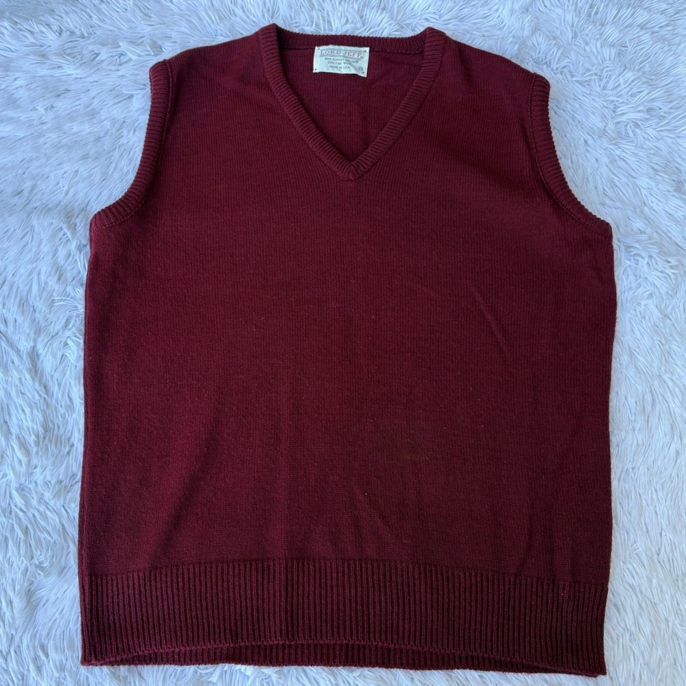 Vintage 70s Lord Jeff Burgundy Orlon Wool Sweater Vest V Neck USA Men's M